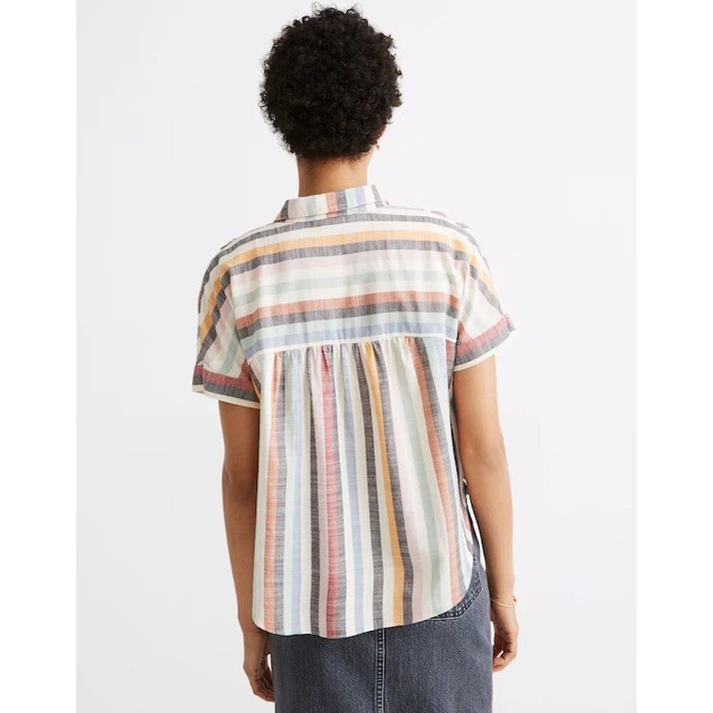 MADEWELL Sz L Hilltop Button Up Short Sleeve Shirt Rainbow Stripe Cotton Blend - Picture 2 of 7